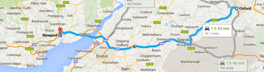 Oxford to Newport map